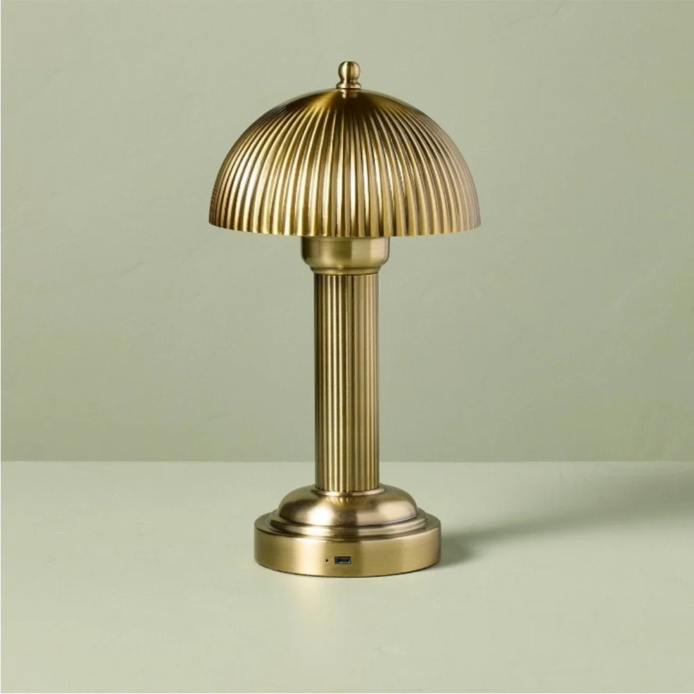 Brass Fluted metal rechargeable Library Table lamp